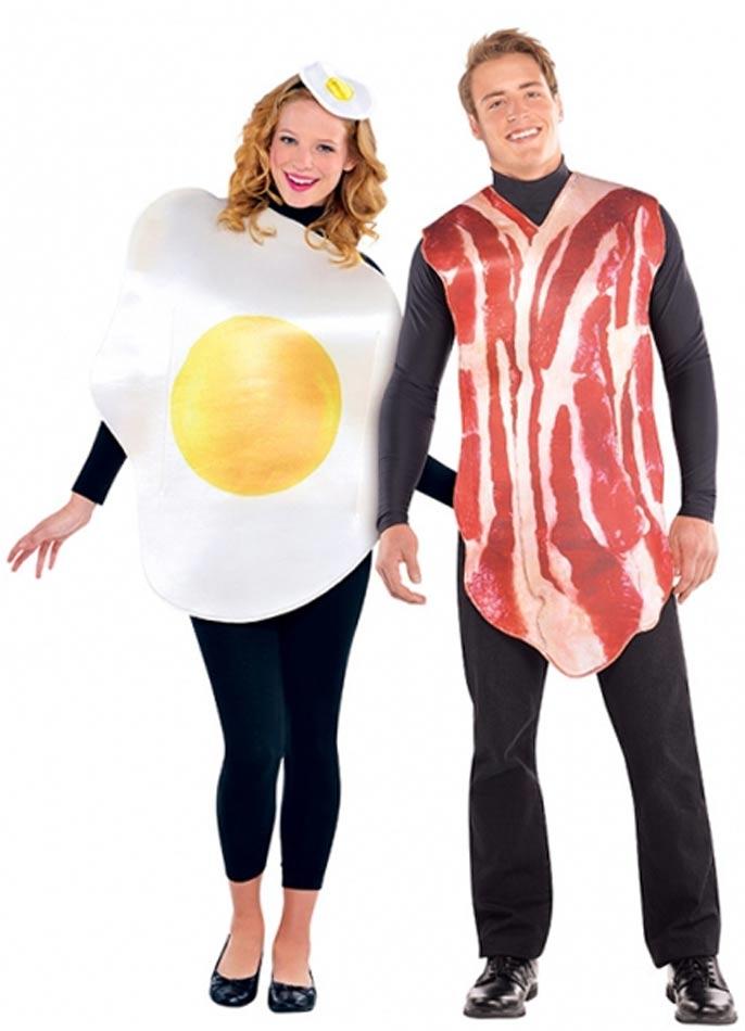 Adult Bacon & Egg Couples Fancy Dress Costumes Breakfast Buddies by Amscan 844276 and available from Karnival Costumes
