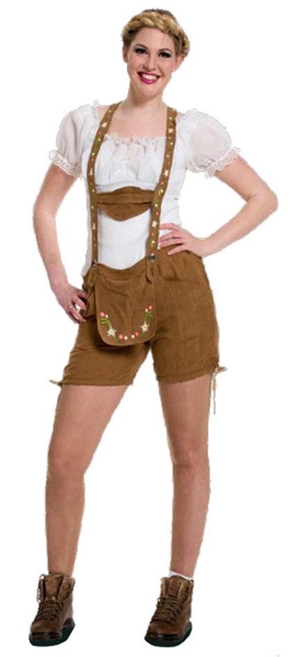 Bavarian lederhosen for Ladies by Folat in brown faux suede 63306 and available from Karnival Costumes