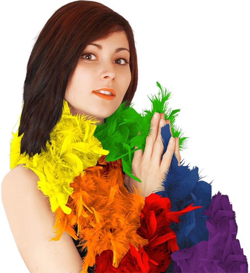 Rainbow Deluxe Feather Boa 80g and 180cm in length by Amscan 250542 and available from Karnival Costumes online party shop