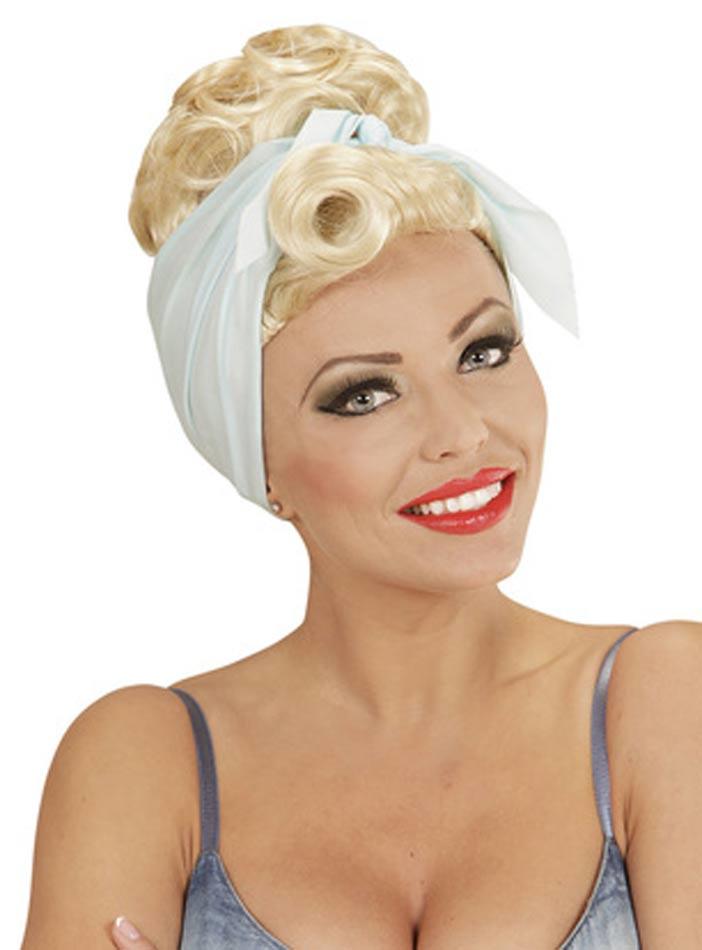 Rockabilly Girl Blonde Wig with Headscarf by Widmann 01851 available from Karnival Costumes
