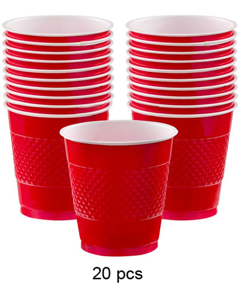 Pack 20 Apple Red Plastic Party Hot/Cold Cups 9oz by Amscan 43035-40 available from Karnival Costumes online party shop