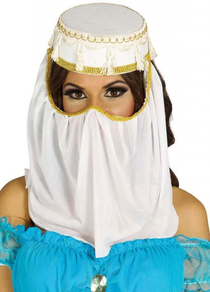 Arabian Princess Headdress with Veil in White with Gold by Gurcha 13125 available from Karnival Costumes online party shop