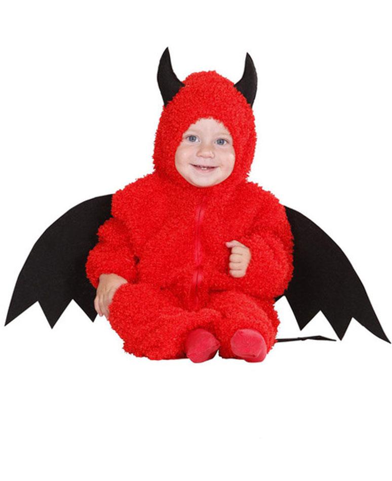 Baby's Fuzzy Devil Halloween Fancy Dress Costume in super soft fuzzy fabric, complete with horns, wings and tail by Widmann 1984D available from Karnival Costumes online Halloween Shop