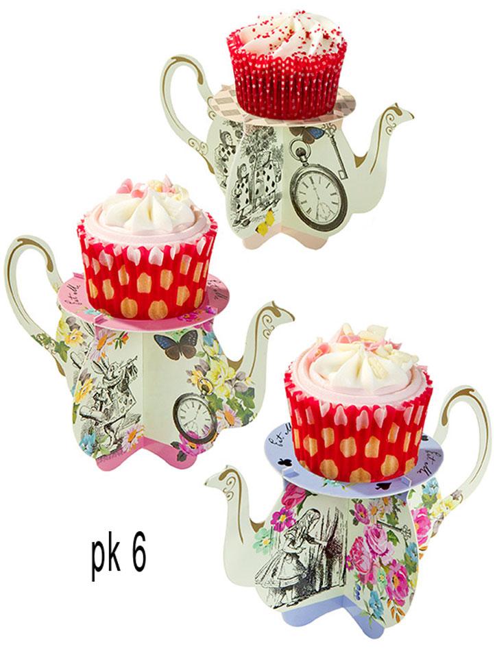 Pk of 6 delightful Truly Alice Tea Pot Cake Stands by Talking Tables TSALICE-TEAPOTS available here at Karnival Costumes online party shop