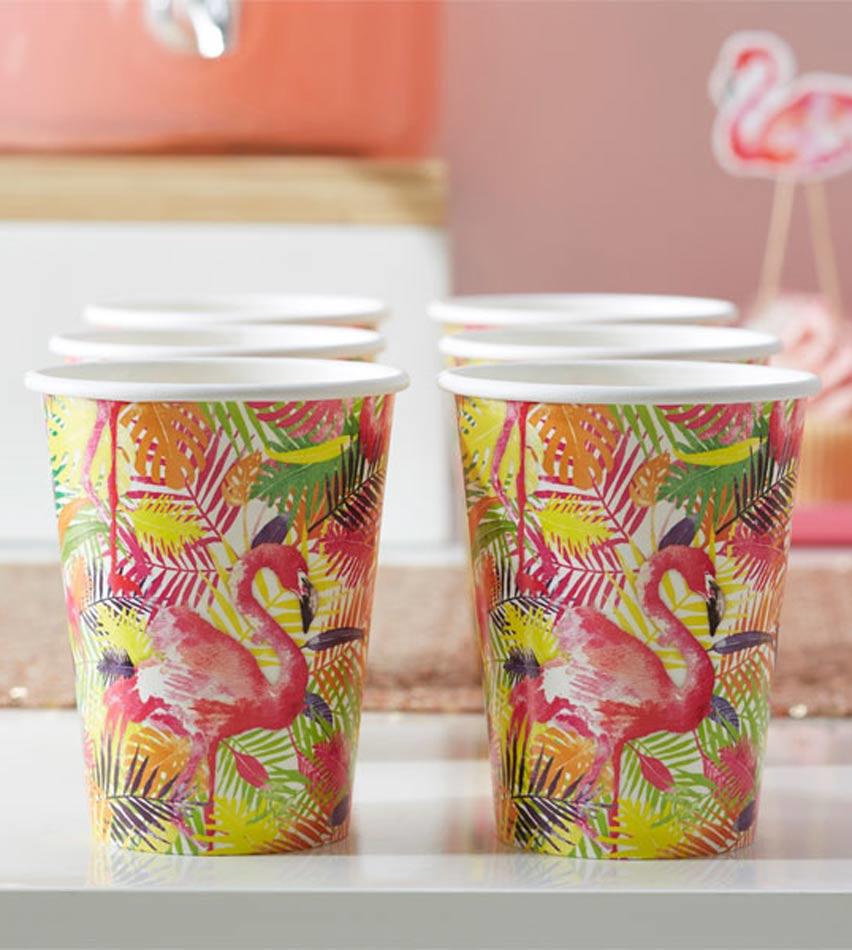 Tropical Paper Cups from the Flamingo Fun 8x 9oz by Ginger Ray FL-203 and available here at Karnival Costumes online party shop