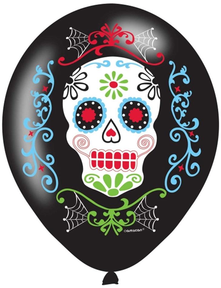 Pack of 6 Day of the Dead Balloons by Amscan 9901175 available here at Karnival Costumes online Halloween party shop