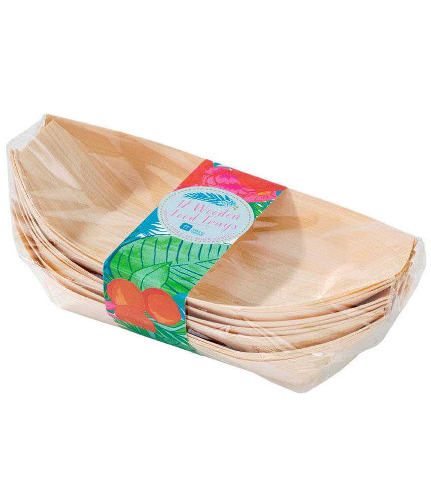 Pack of 12 Tropical Fiesta Food Trays in pine by Talking Tables FDT2-FOODTRAY available here at Karnival Costumes online party shop