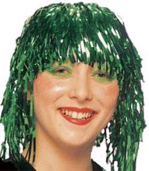 Metallic Green Tinsel Wig by Pams of Gainsborough 1415109 available here at Karnival Costumes online party shop