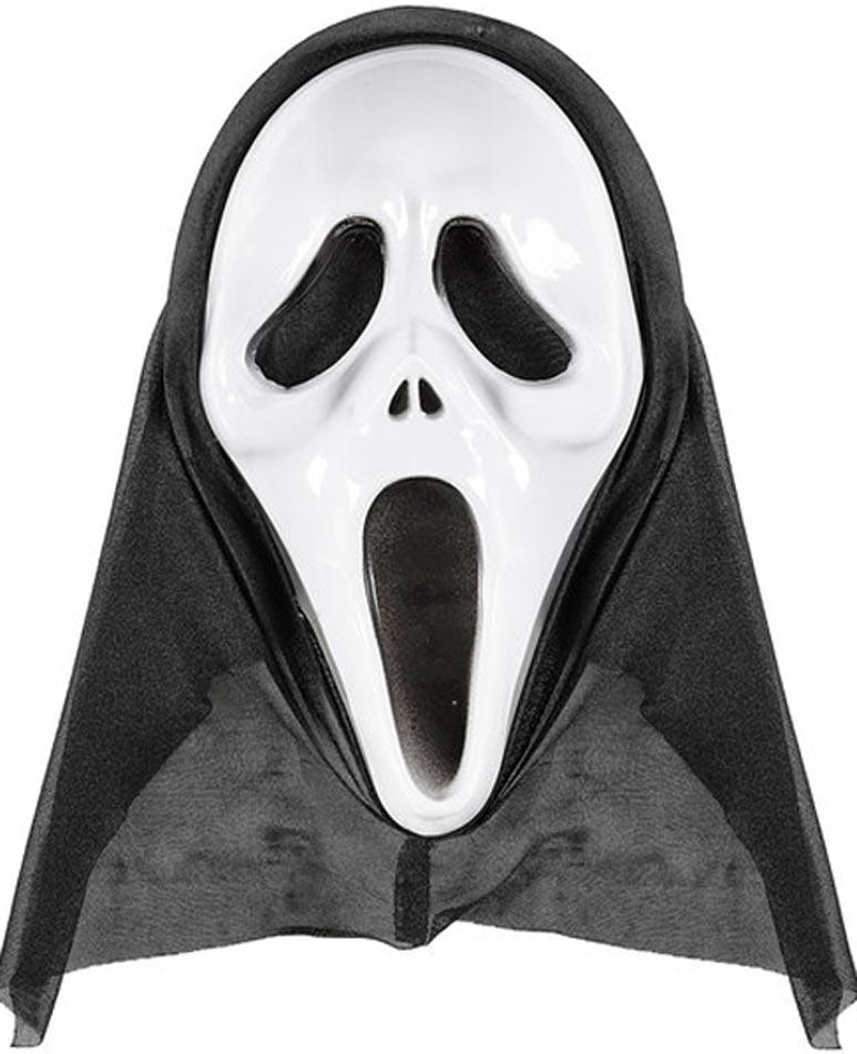 Screaming Ghost Halloween Costume Hooded Mask by Widmann 14383 available froma collection of horror masks  here at Karnival Costumes online party shop