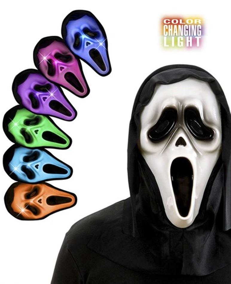 Hooded Screamer Mask with Morphing Multi-Colour Light by Widmann 1315G available here at Karnival Costumes online Halloween party shop