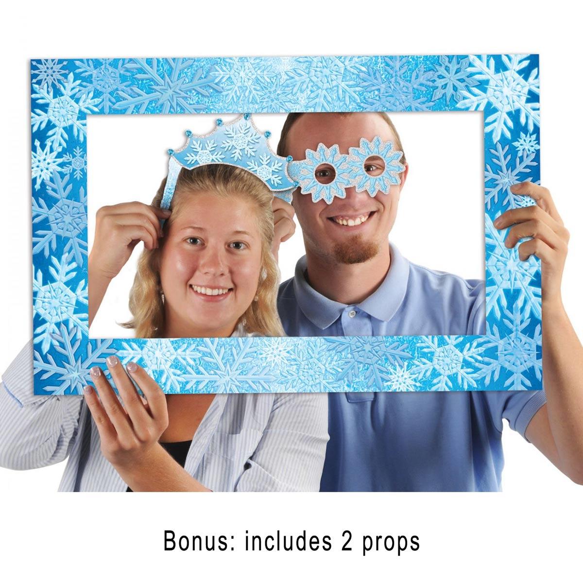 Snowflakes Photo Fun Frame with Props by Beistle 20092 available in the UK here at Karnival Costumes online Christmas party shop
