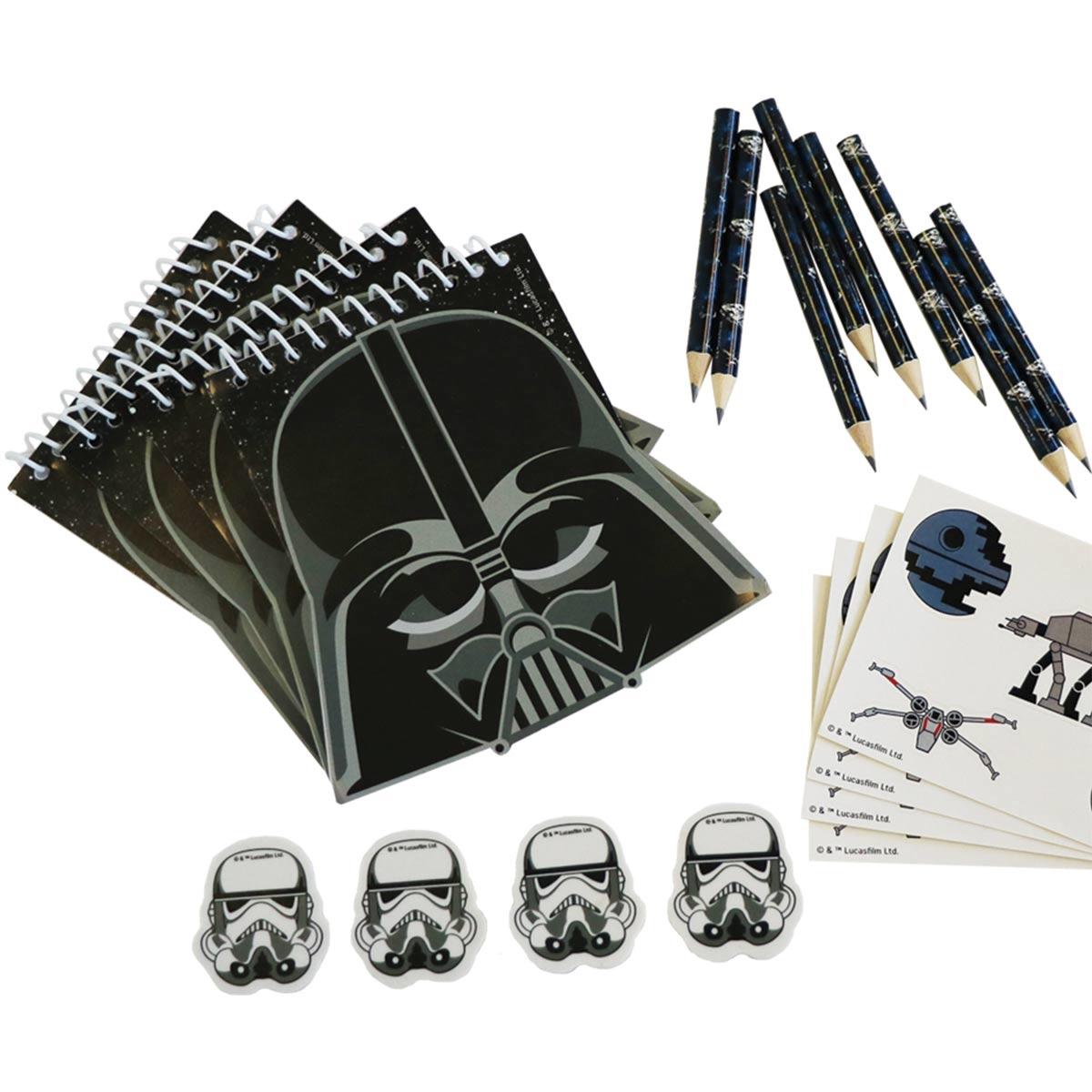 16pc Star Wars Stationery Pack by Amscan 9903095 incls, notepads, pencils, sticker sheets and erasers. Available from a collection of Star Wars party items here at Karnival Costumes online party shop.