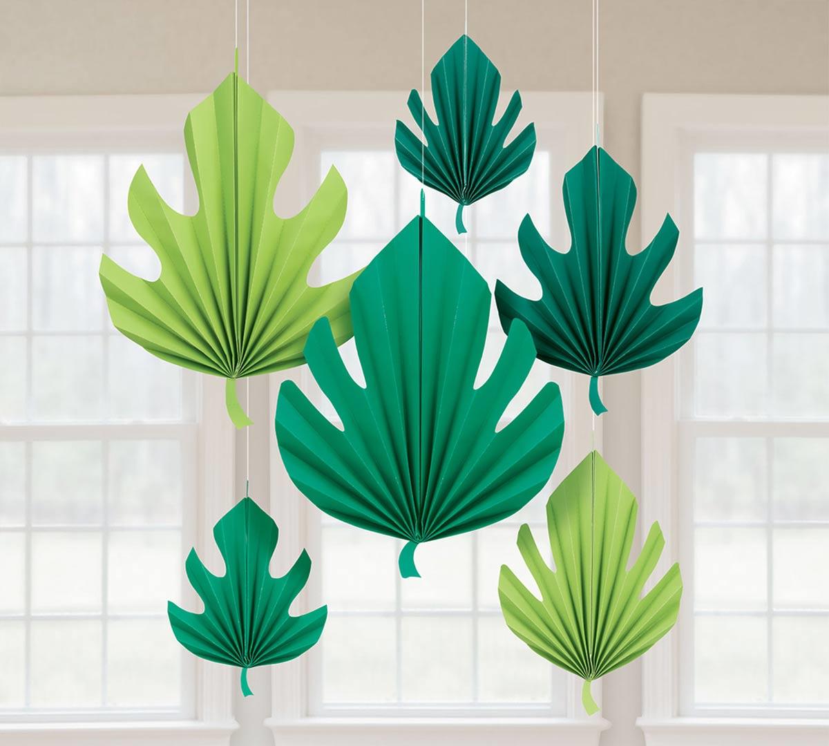 Hawaiian Palm Leaf Shaped Fan Decorations pk6 in 3 sizes by Amscan 290094 available her at Karnival Costumes online party shop