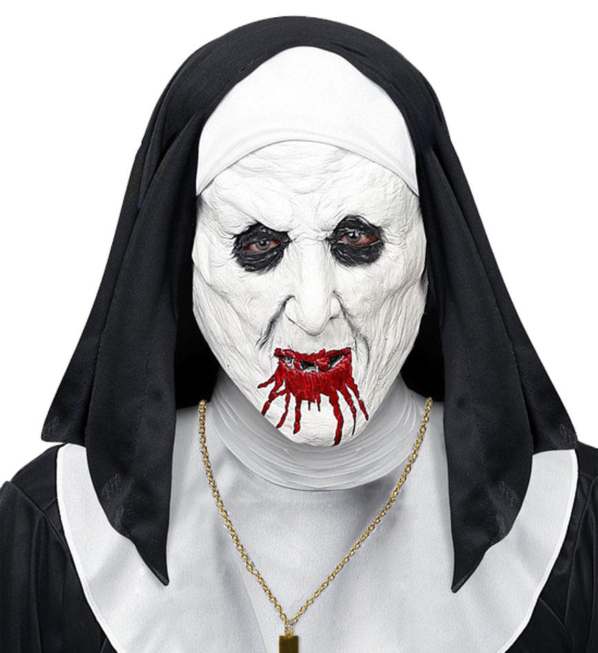 Horror Nun Half-Face Mask with Whimple by Widmann 03921 available here at Karnival Costumes online Halloween party shop