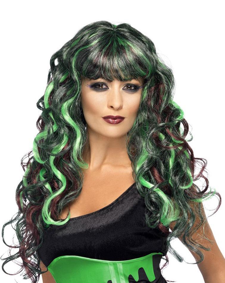 Women's Blood Drip Monster Wig in black with green highlights by Smiffy 21909 available here at Karnival Costumes online Halloween shop