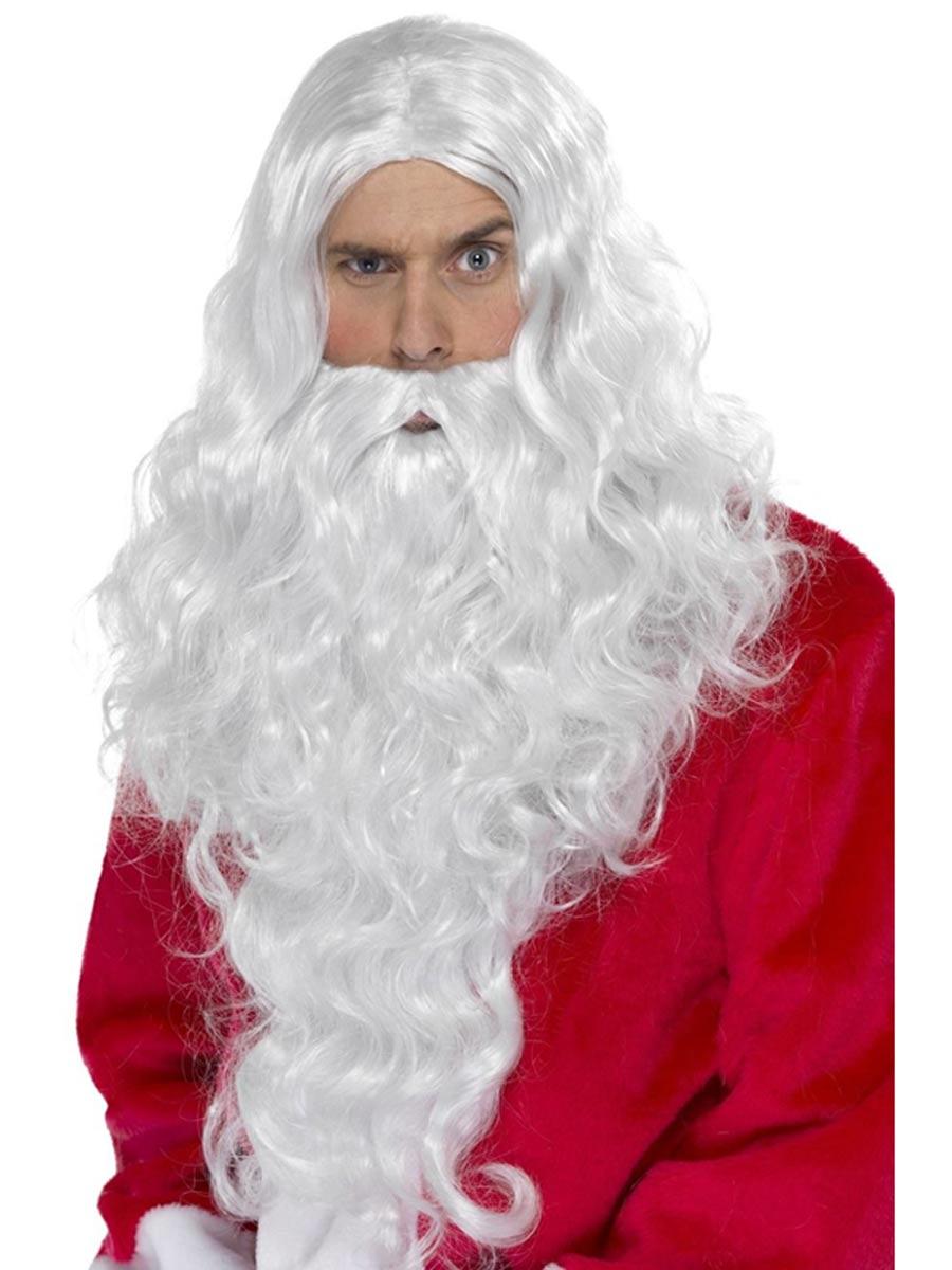 Santa Claus Wig with Long Beard and Moustache Set by Smiffy 38317 available here at Karnival Costumes online Christmas party shop