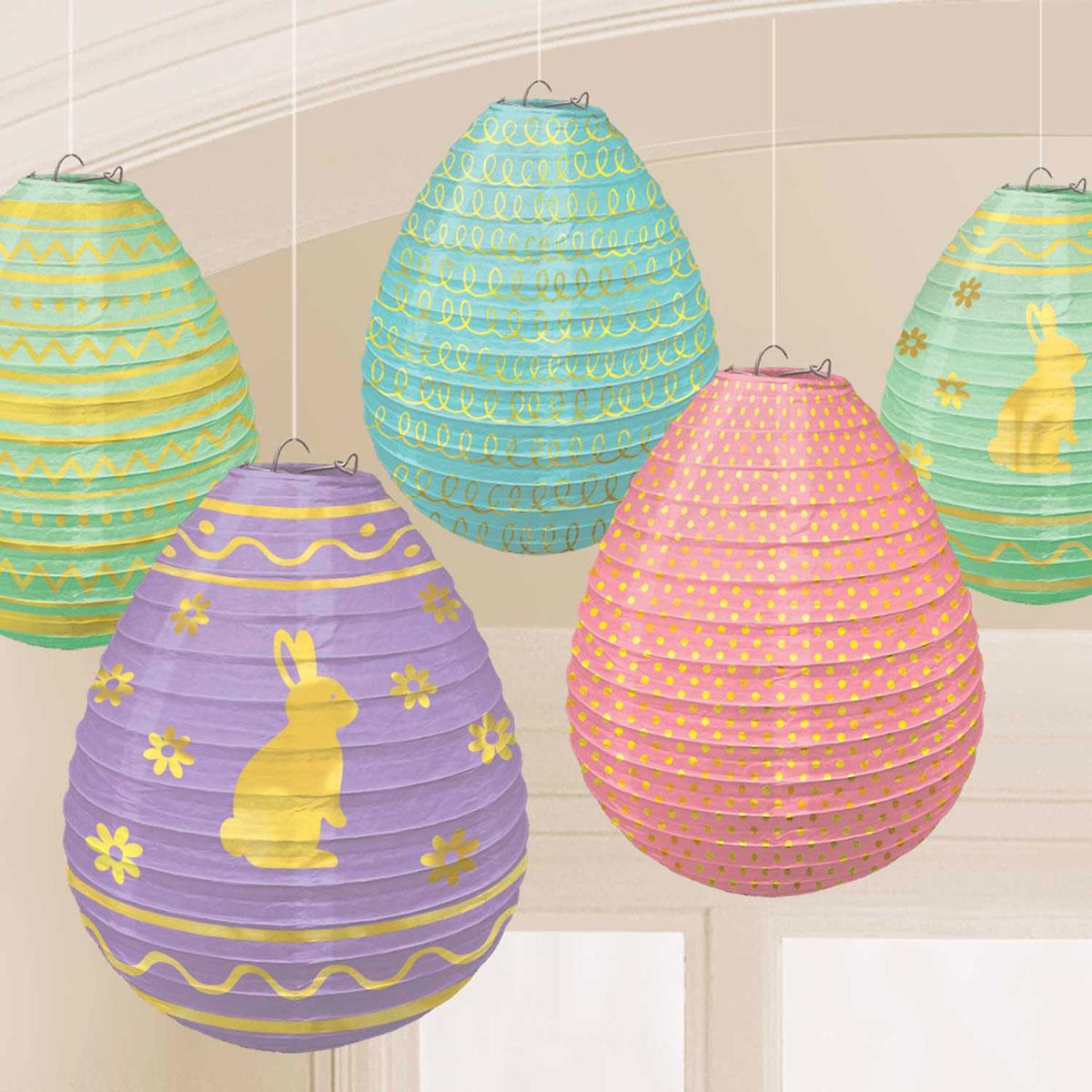 Decorative Mini Easter Egg Paper Lanterns (12cm) 5pcs by Amscan 242072 available here at Karnival Costumes online party shop