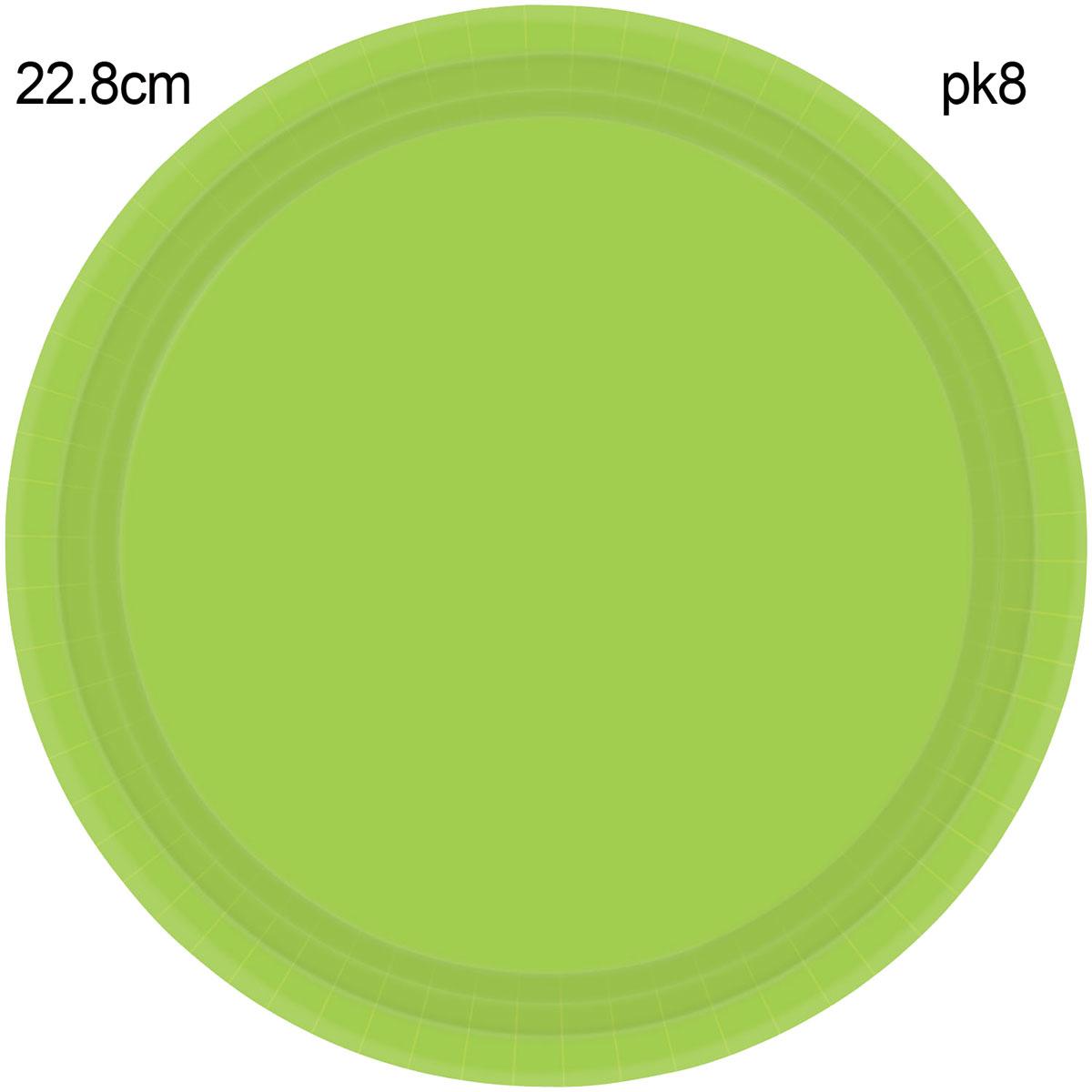 Pack 8 Kiwi Green 22.8cm Paper Dinner Plates by Amscan 55015-53 avaiilable here at Karnival Costumes online party shop