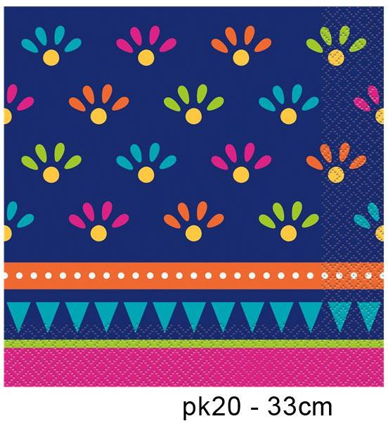 Boho Fiesta Paper Party Napkins 33cm Pk20 by Unique 73442 available here at Karnival Costumes online party shop