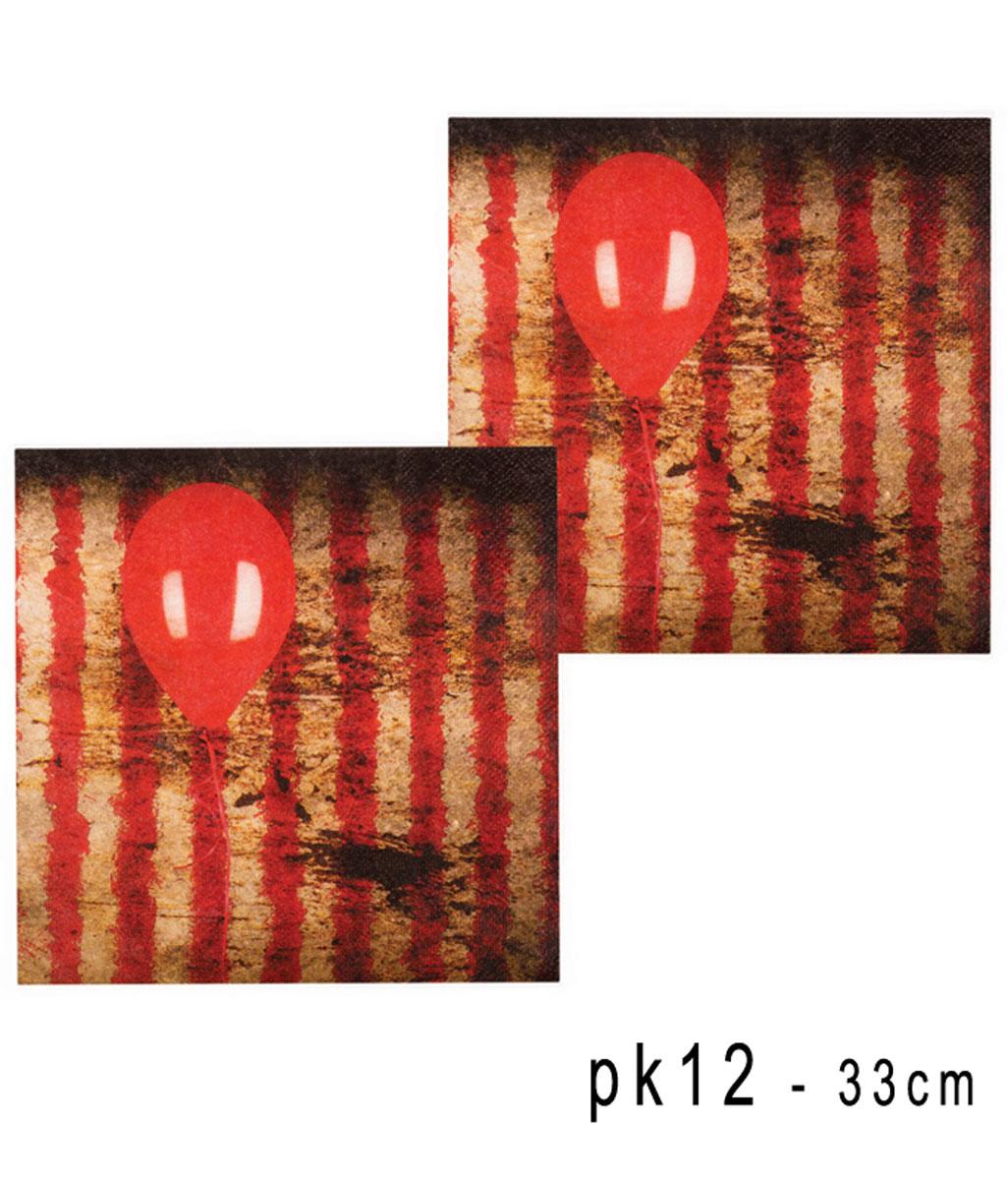 Pk 12 Horror Circus Paper Napkins 33cm by Boland 72353 available here at Karnival Costumes online Halloween party shop