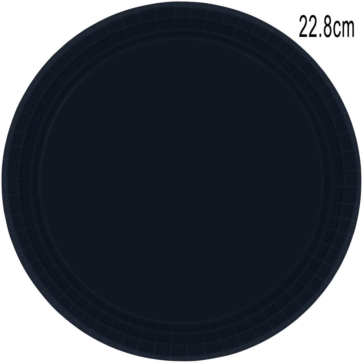 Pack 8 Jet Black Paper Dinner Plates 22.8cm by Amscan 55015-10 available here at Karnival Costumes online party shop