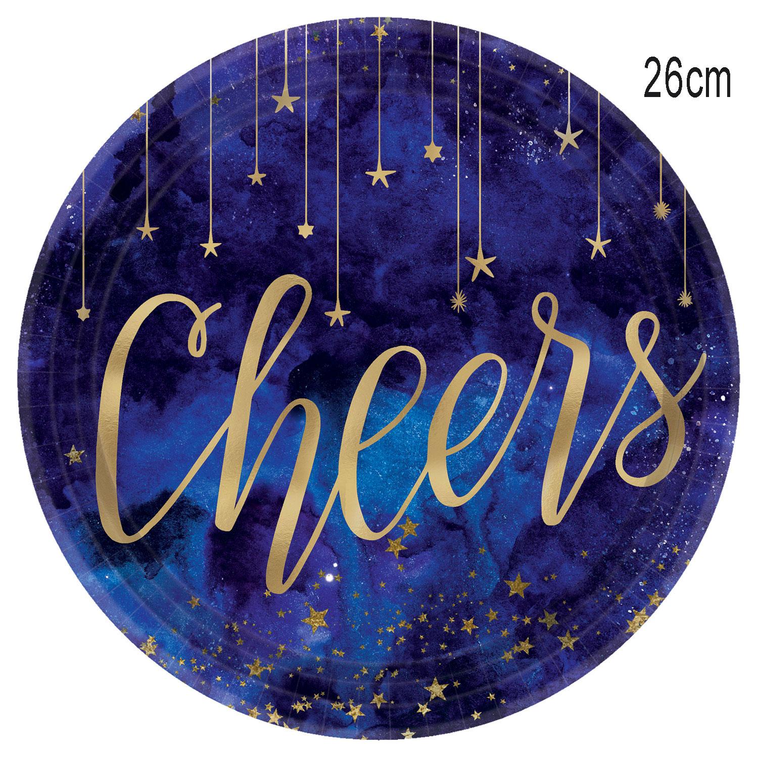 Midnight NYE Metallic Paper Plates 27cm - pk8 by Amscan 592207 available here at Karnival Costumes online party shop