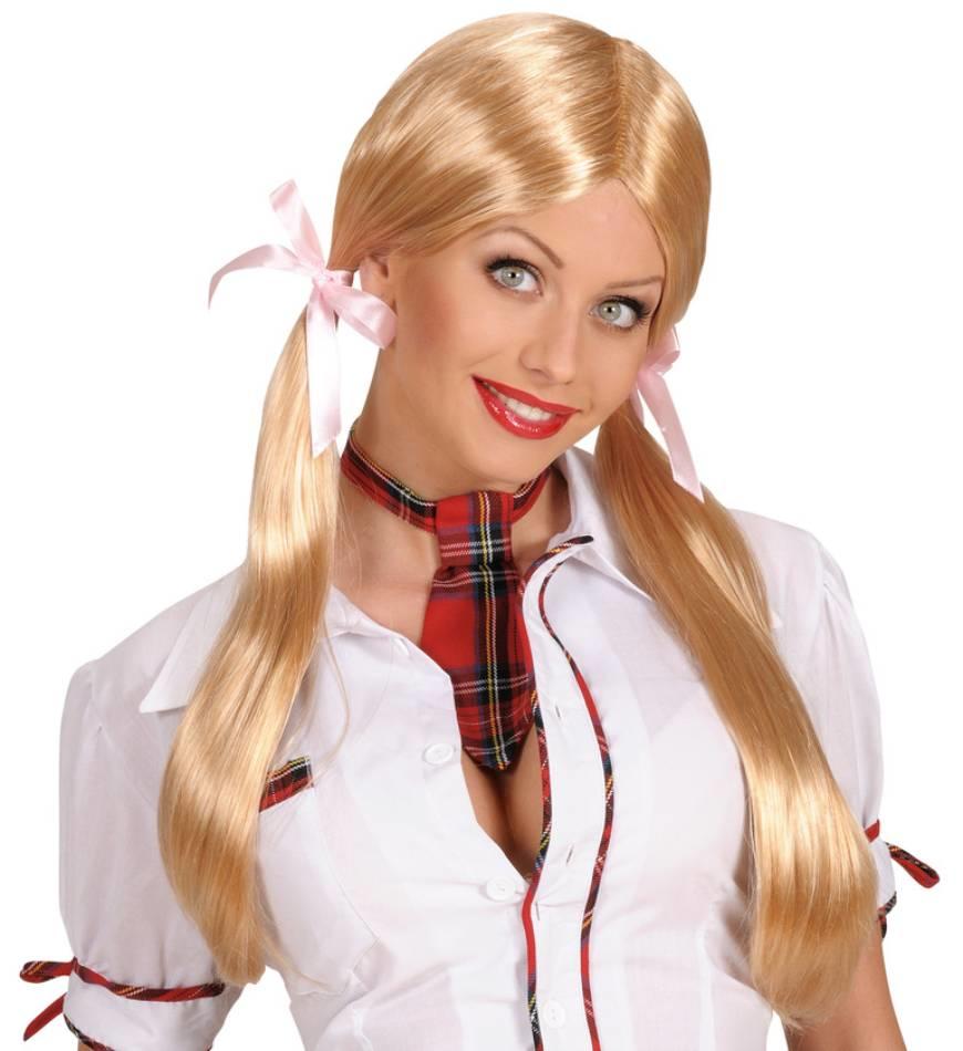 School Girl Blonde Wig with Long Bunches by Widmann C0722 available here at Karnival Costumes online party shop