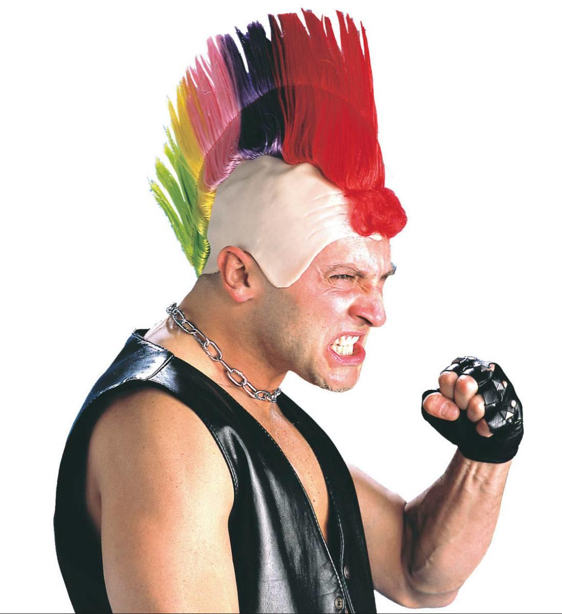 Classic Punk multi-coloured Mohawk crest and bald head by  Widmann 8394K available here at Karnival Costumes online party shop