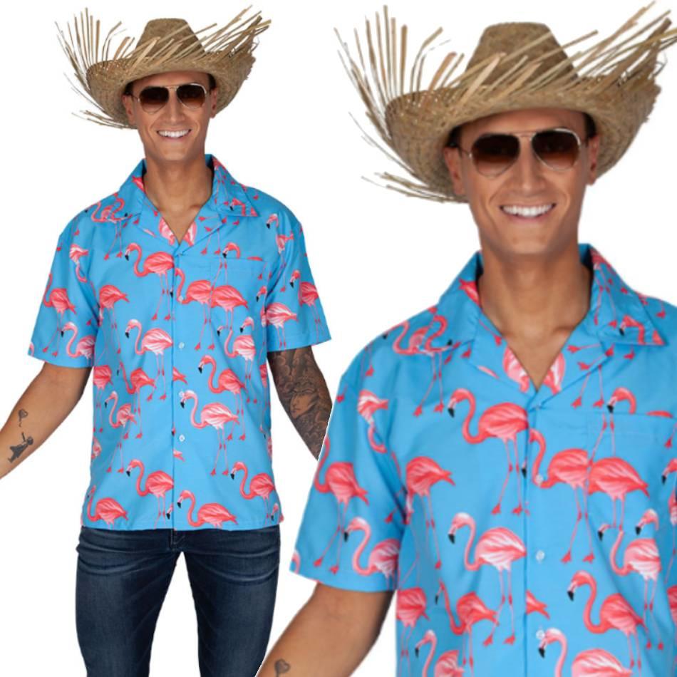 Pink Flamingo Short Sleeved Hawaiian Shirt by Wicked EM-3269 available here at Karnival Costumes online party shop