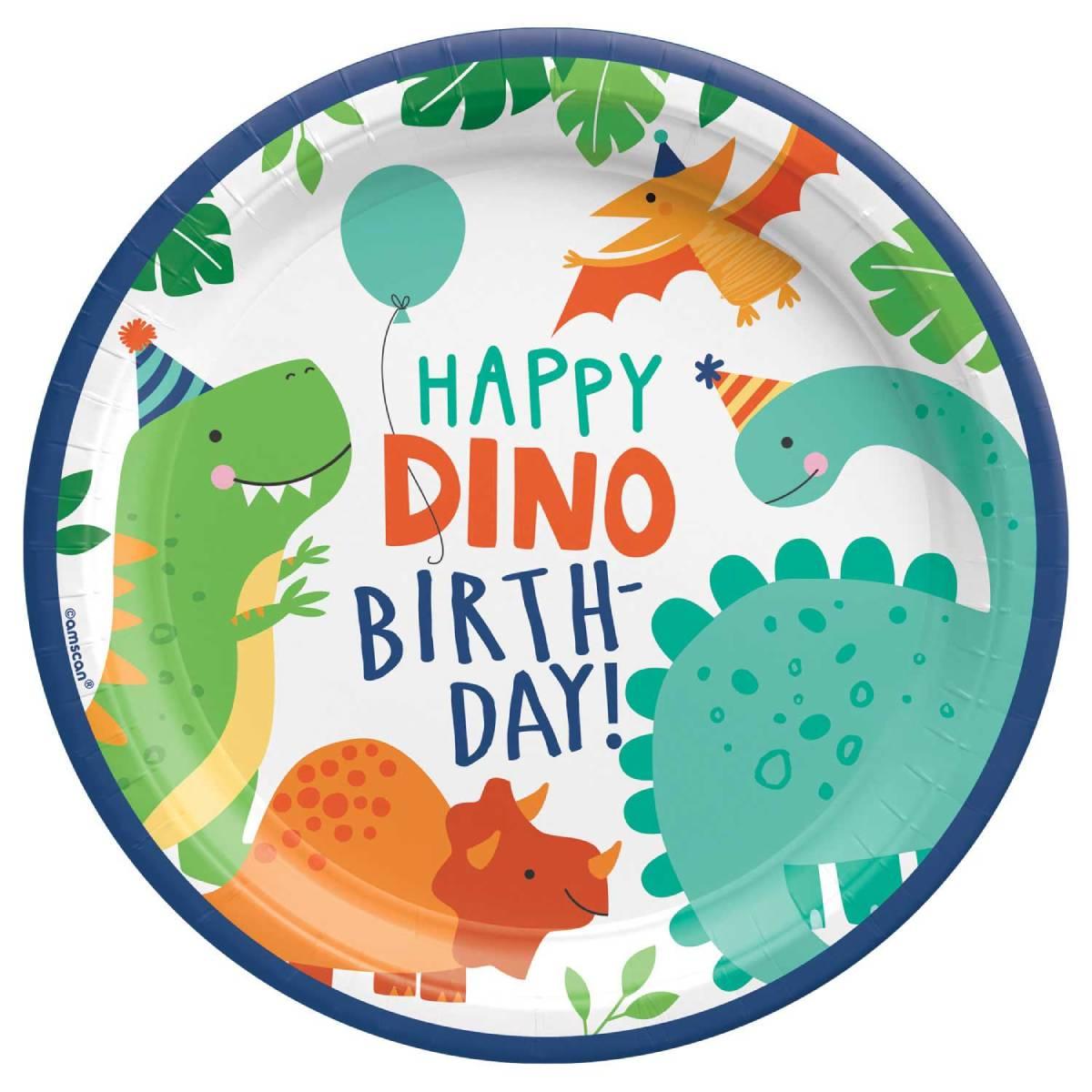 Dyno-Mite 23cm Paper Party Plates with Happy Birthday Message by Amscan 9912584 available here at Karnival Costumes online party shop