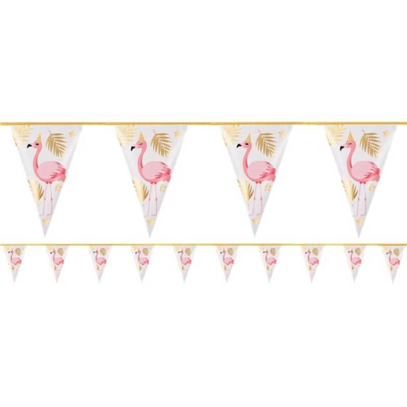Flamingo Gold Foil Party Bunting 4m length by Boland 52550 available here at Karnival Costumes online party shop