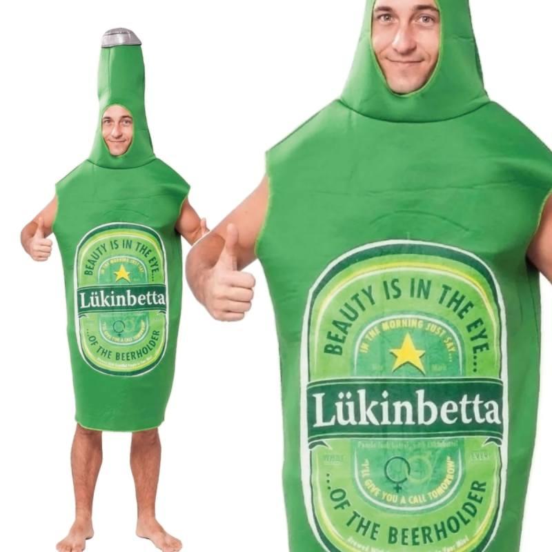 Stag Night or Oktoberfest Lukinbetta Green Beer Bottle Costume for adults by Bristol Novelties AC473 and available here at Karnival Costumes online party shop