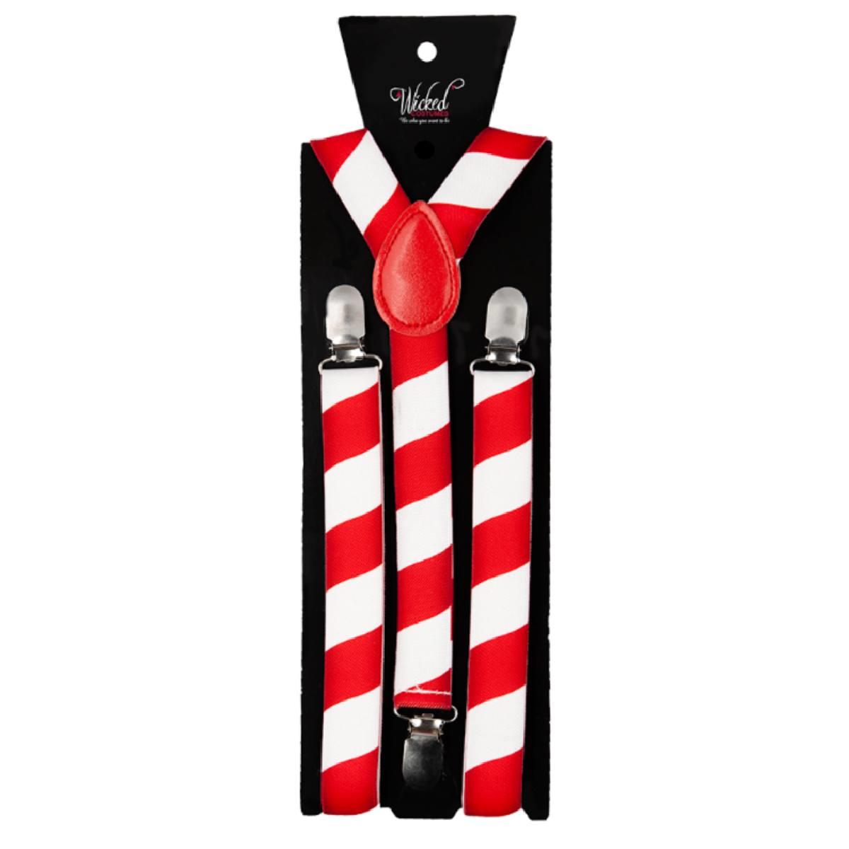 red and White Candy Cane Braces or Suspenders by Wicked XM-4682 available here at Karnival Costumes online Christmas party shop