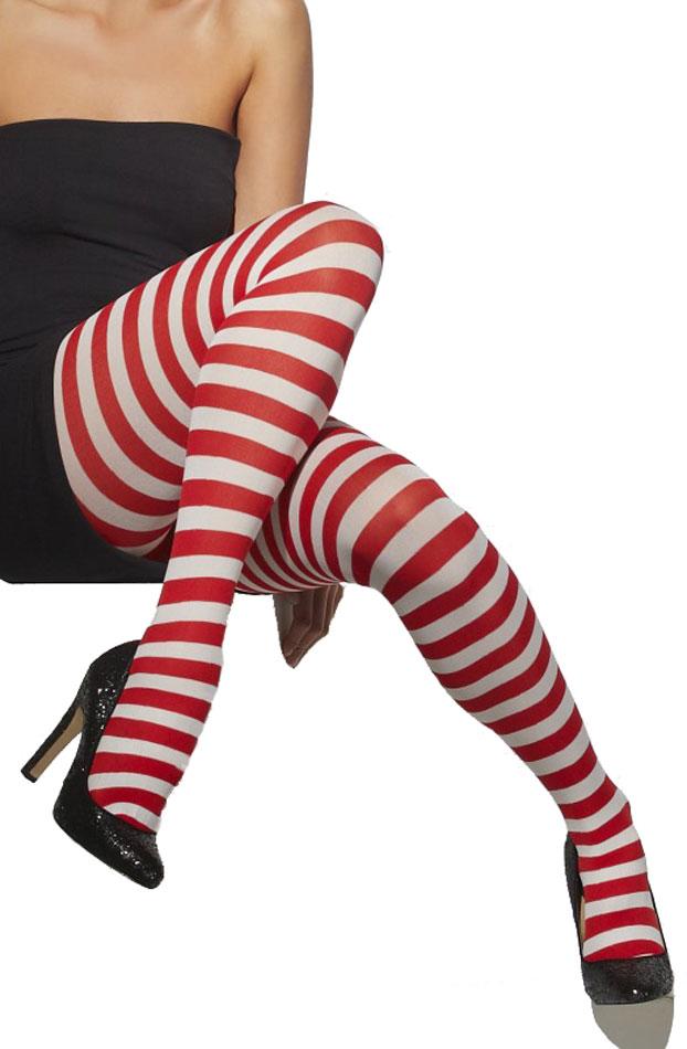 Striped Tights in Red and White by Smiffys 24446 available from Karnival Costumes