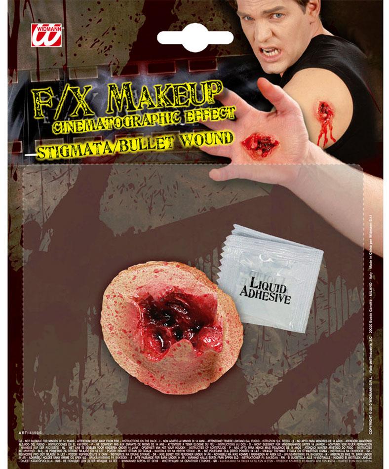 Stigmata or Bullet Wound latex special effect makeup piece Widmann 4159S available here at Karnival Costumes online Halloween party shop