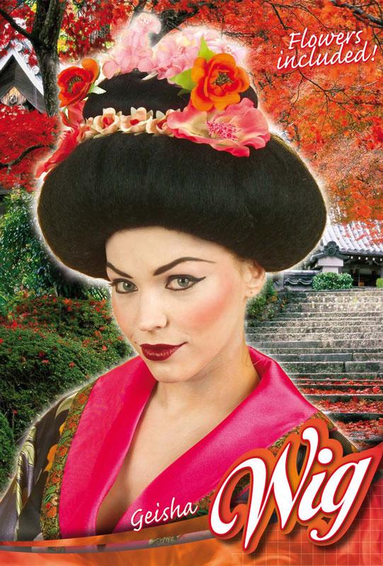 Geisha Wig with Flowers - Lady's Costume Accessory