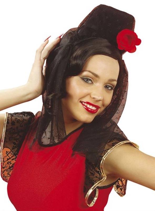 Spanish Veil with Red Rose Headpiece by Widmann 8481R and available from Karnival Costumes
