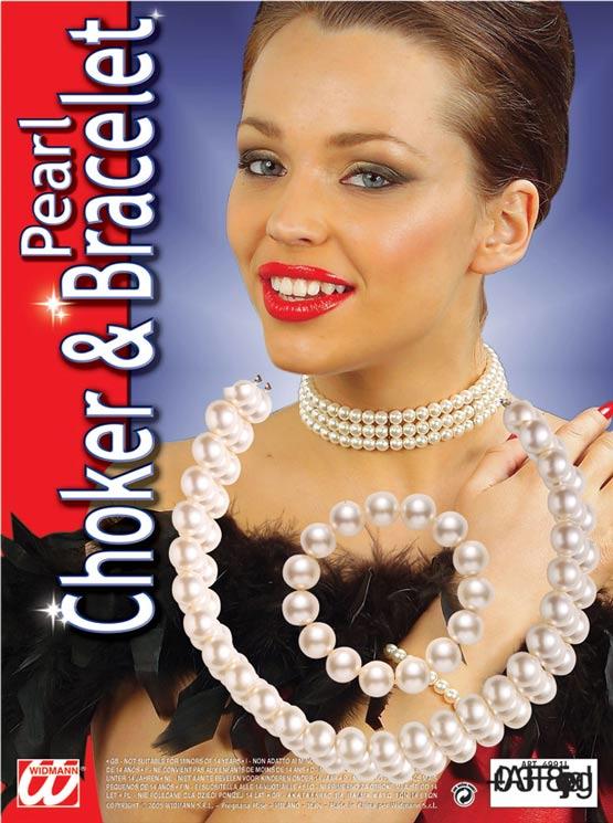 Pearl Choker and Bracelet Set by Widmann 4991L available here at Karnival Costumes online party shop