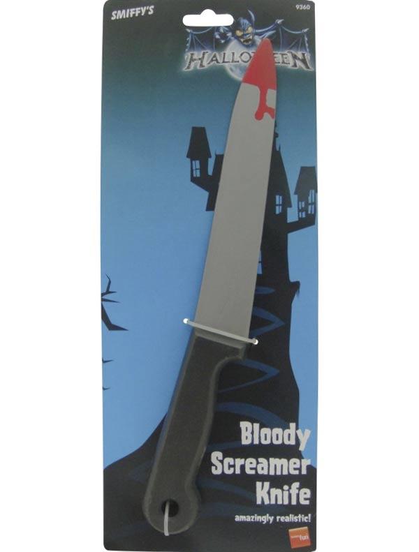 Blood Stained Screamer Knife - 33cm long by Smiffys 9360 available here at Karnival Costumes online party shop