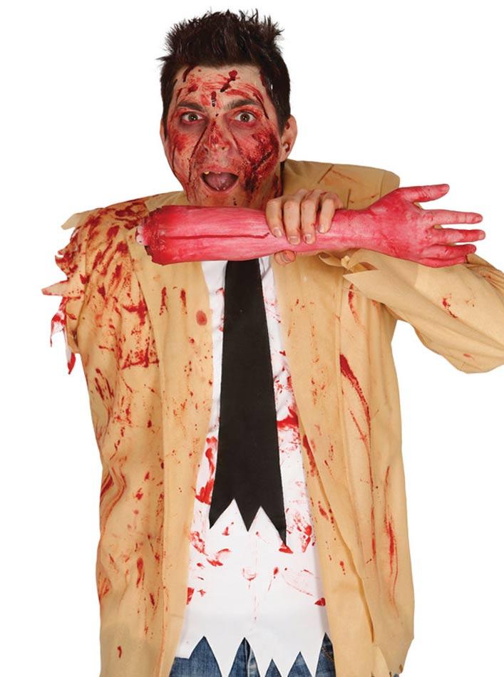 Human Size Severed Arm 19763 shown with costume 84296 all available here at Karnival Costumes online Halloween party shop