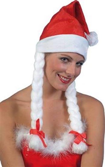 Christmas Novelty Hat - Santa Hat with White Plaits