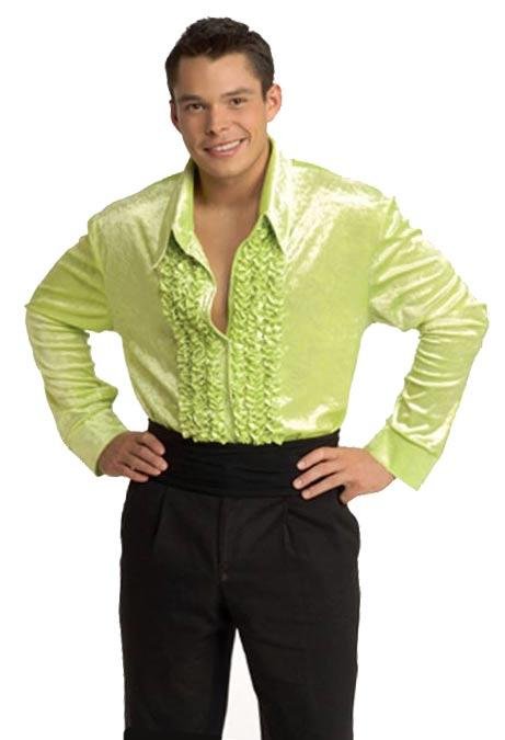 70s Disco Costume Green Velvet Shirt by Rubies 7265 available here at Karnival Costumes online party shop