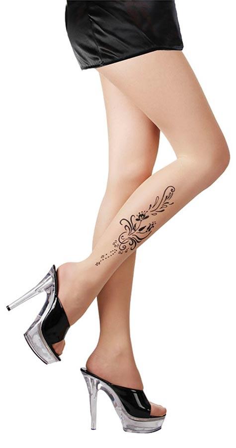 Flower Tattoo Tights by Bristol Novelties BA2807 available here at Karnival Costumes online party shop