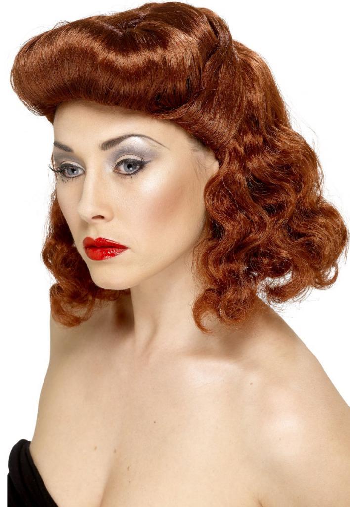 Pin Up Girl Wig in Auburn by Smiffys 42223. Character Costume Wigs from Karnival Costumes online party shop