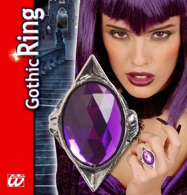 Gothic Rectangular Ring with Purple Gem - Halloween Rings