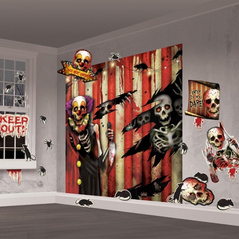 Creepy Carnival Scene Setter Decoration Kit from a selection of horror klown decorations at Karnival Costumes your Halloween specialists