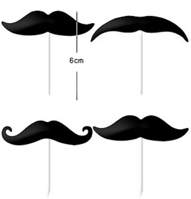 Moustache Sandwich Flags by Amscan 407415 each 6cm and with a black moustache attached. Pack 20pcs from Karnival Costumes online party shop