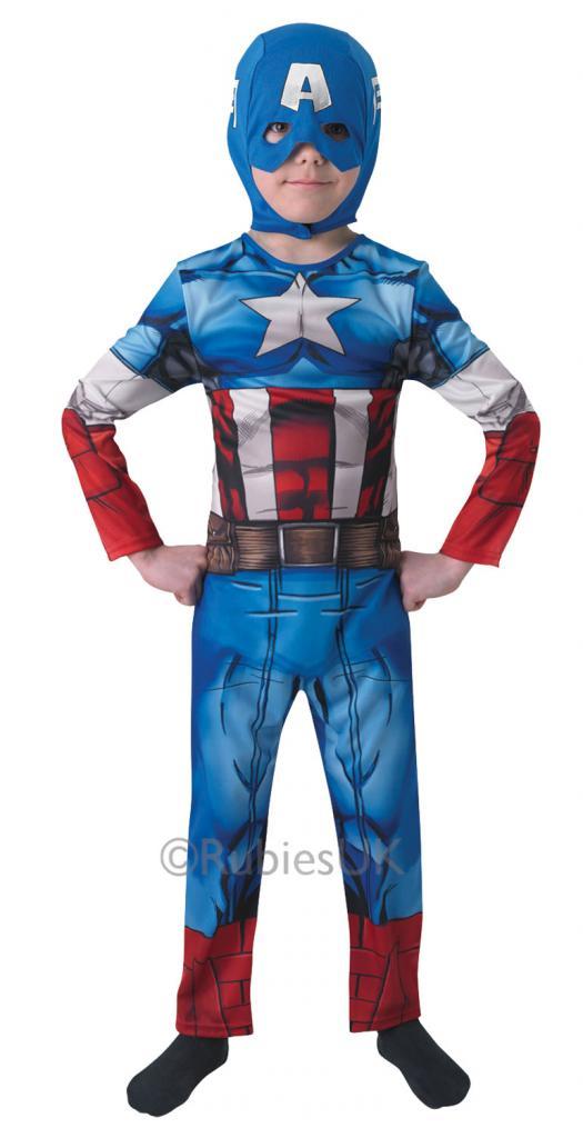 Superhero costumes for Kids - Captain America fancy dress  in small, medium and large by Rubies 610261 and available from Karnival Costumes