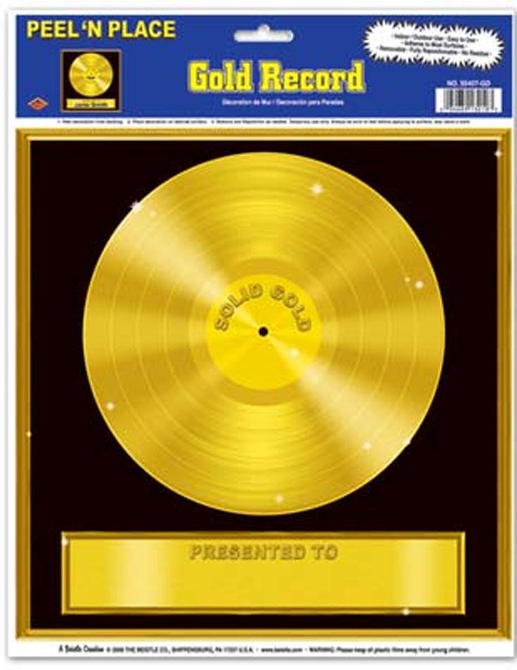 Gold Record Peel and Place Decoration by Beistle 55407-GD and available in the UK from Karnival Costumes
