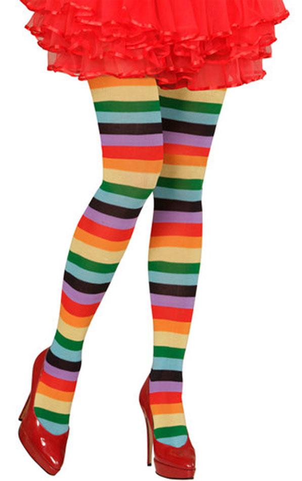 Rainbow Coloured Tights in standard ladies and xl fit from Widmann 30015 / 30016 and available from Karnival Costumes